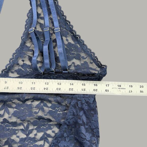 Womens Blue Sheer Lace Halter Lingerie Babydoll Mini Sz XL Open Back Nightwear - Picture 7 of 7